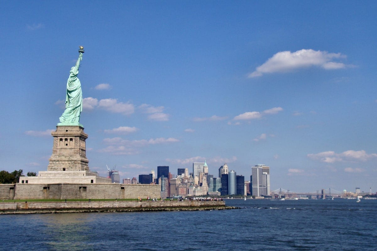 Statue of Liberty with the Manhattan skyline in the background